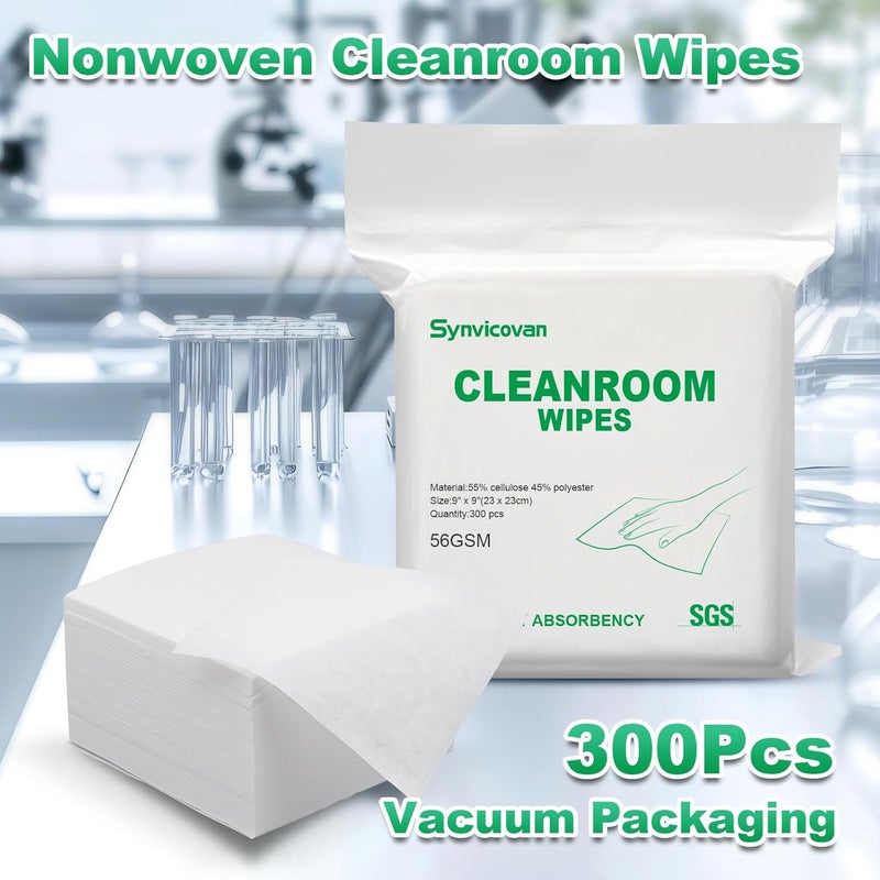 Synvicovan Cleanroom Wipes 9"x9" (300 Pcs, Cellulose/Polyester Blend, Grade B, 56GSM) Lint Free Wipes for Laboratory, Electronics, Pharmaceutical,Printing,Automotives and Semiconductor Industries - Image 2